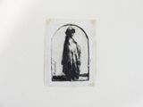 a black and white drawing of a woman in a hat