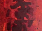 an abstract painting of a red and black painting on a white surface