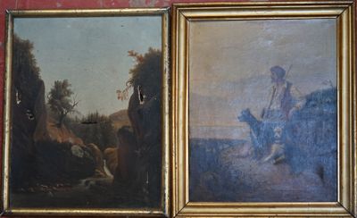 deux tableaux représentant un homme et une femme à cheval dans un paysage