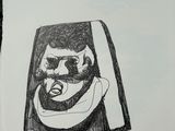 drawing of a man ' s face in a book with a cigarette in his mouth
