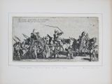 an old black and white drawing of a group of men on horses