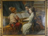 un tableau représentant deux enfants jouant du piano