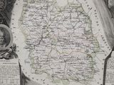 an old map of the county of somerset, with a picture of a castle in the background