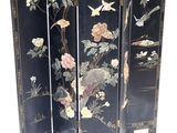 an image of a room divider with birds and flowers on it