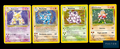 Quatre cartes Pokémon différentes sont représentées sur un fond noir.