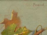 a painting of a pair of scissors and a leaf