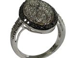 bague en argent sterling sertie de diamants noirs et blancs et d'une grosse pierre grise