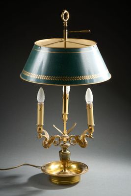 an image of a table lamp with a green shade on top of it