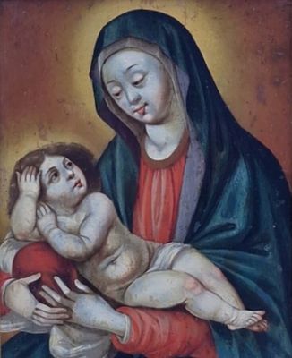 une image d'une peinture représentant une femme tenant un bébé