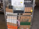 a metal cart with a bunch of boxes in it