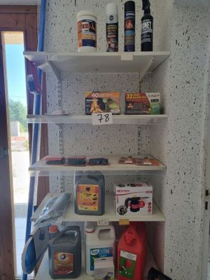 a shelf that has many different items on it