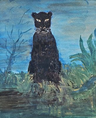 Paul SIMON (1892-1979) Panthère noire guettant la nuit.