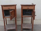 two wooden tables with a drawer on each of them
