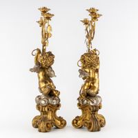 École italienne, paire de candélabres décoratifs à putti, bo… (photo 5)