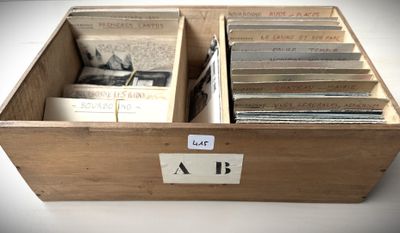 a wooden box that has a lot of records in it