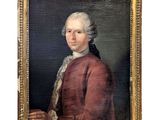 un tableau représentant un homme vêtu d'un manteau rouge et aux cheveux blancs