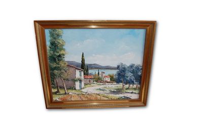 LE GUEN, huile sur toile au couteau, "Paysage de Provence au…
