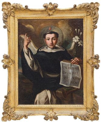 an image of a painting of a saint holding a newspaper