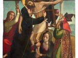 a painting of jesus on the cross being nailed to the cross