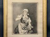 a black and white drawing of a woman holding a cat