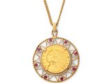 un pendentif en forme de pièce d'or représentant le visage d'une femme, monté sur une chaîne
