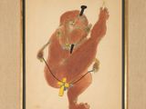 an image of a painting of a monkey holding a key in it ' s mouth