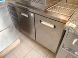 a stainless steel counter top with a microwave and a dishwasher