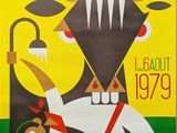 une affiche jaune sur laquelle figurent un taureau et un homme