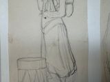 two sketches of a woman in a dress and a man in a suit