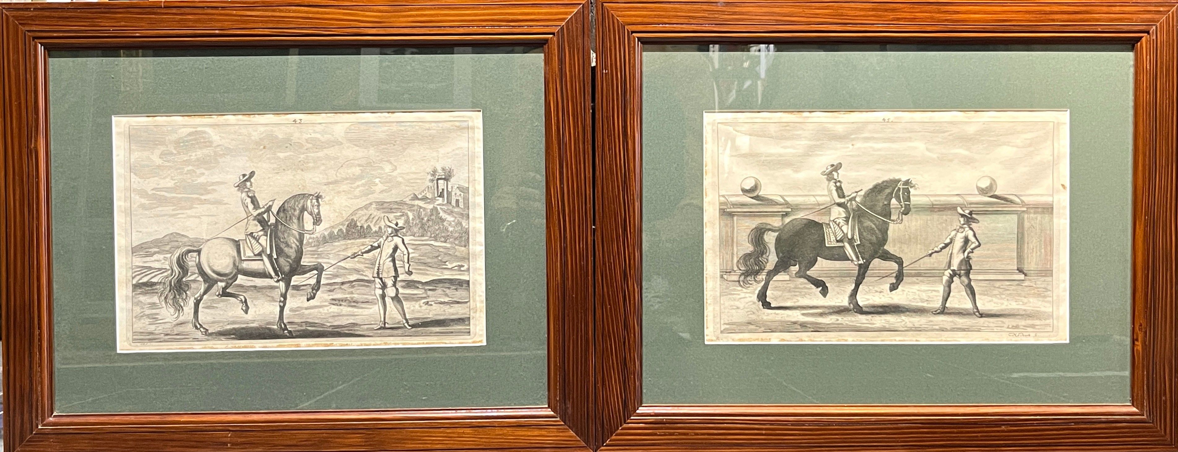 HIPPOLOGIE. Ensemble de deux gravures en noir par Cornelius SCHURTZ extraites de l'ouvrage équestre "Bellerophon sive...
