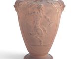a brown vase with a design on it on a white background