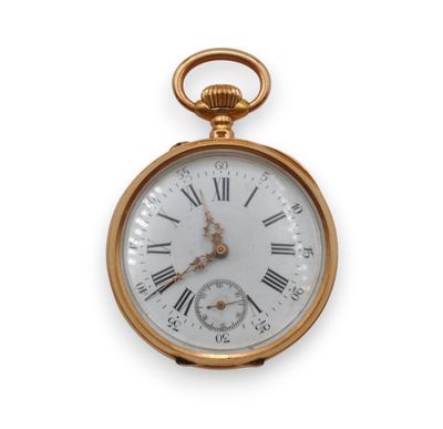 Montre de gousset en or 18K (750/1000) vitre non fixée.  Cadran émail  - Photo 1