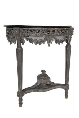 Console murale en bois laqué gris, mouluré et sculpté à déco… - Photo 1