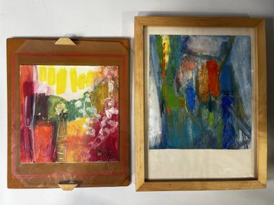 two paintings hanging on a wall next to each other on a wall