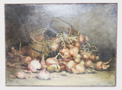 École du début du XXe siècle. Nature morte aux oignons. - Photo 1