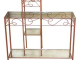 une étagère en métal avec un plateau en verre sur fond blanc