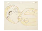drawing of a woman with long blonde hair and a yellow cape