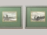 deux reproductions encadrées représentant un paysage avec des arbres et une rivière