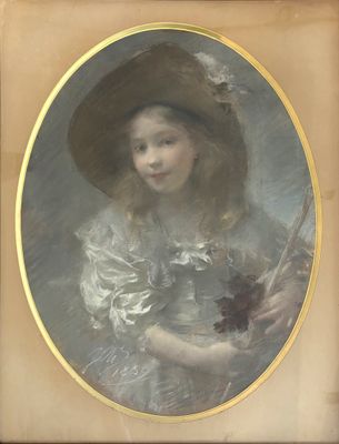 Jules CHÉRET (1836-1932) Portrait de jeune fille au chapeau.…
