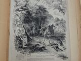 an old book with a picture of a man and a woman in the woods