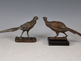 paire de faisans en bronze sur socles en marbre