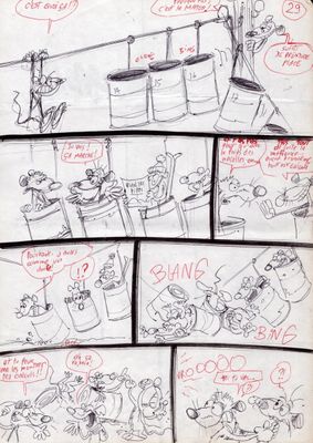 des croquis d'une bande dessinée représentant plusieurs personnages