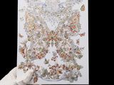 a person in white gloves holding a picture of a butterfly