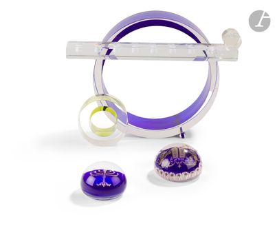 a picture of a purple and white object and some other items