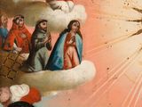 an image of a painting of a group of people sitting on a cloud