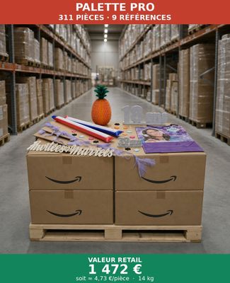 a carton with a pineapple on top of it in the middle of a warehouse