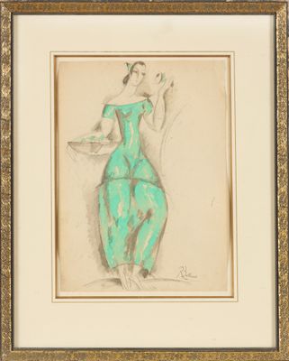 an image of a drawing of a woman in a green dress