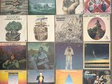 many different album covers on the wall of a store