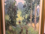 tableau représentant un homme à cheval dans une zone boisée parsemée d'arbres
