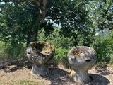 deux gros rochers posés l'un à côté de l'autre dans l'herbe